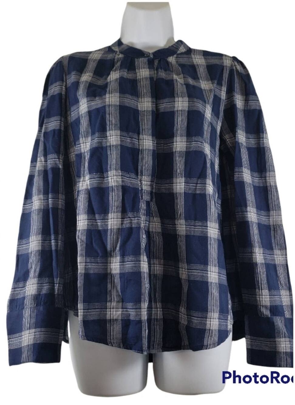 Lucky Brand Blue/White Plaid Long Sleeve 1/2 Button Front Top Size Medium
